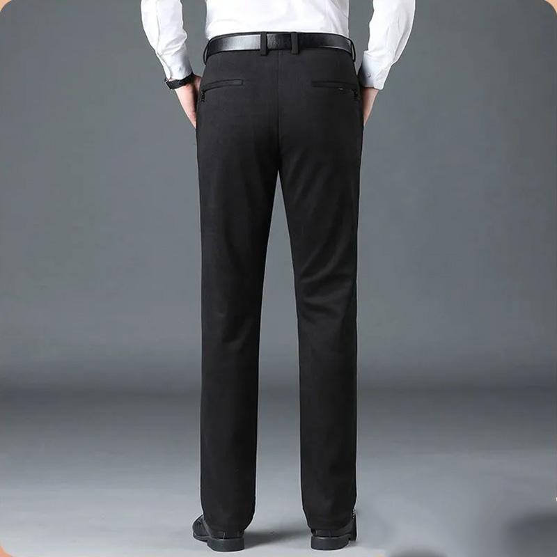 Men's Casual Pants Loose Straight-leg Bussiness Trousers Pants Autumn Winter Thick High-waist Stretch and Fleece Trousers Solid Outdoor Long Pants