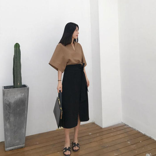 Female Vintage High Waist Long Holiday Irregular Skirt Slim Elegant A-line Solid Color Party Skirt
