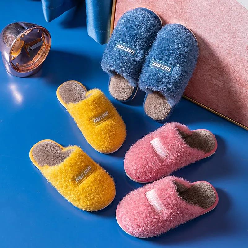 Autumn and Winter Pure Cotton Slippers Indoor Non-slip Soft-soled Shoes Warm Simple Plush Cotton Shoes