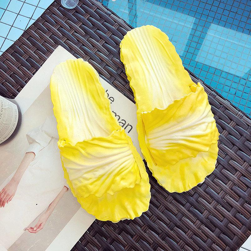 Slippers Female Summer Indoor Creative Cabbage Cute Soft Bottom Household Thick Bottom Bathroom Slippers Non-slip Parent-child Sandals and Slippers