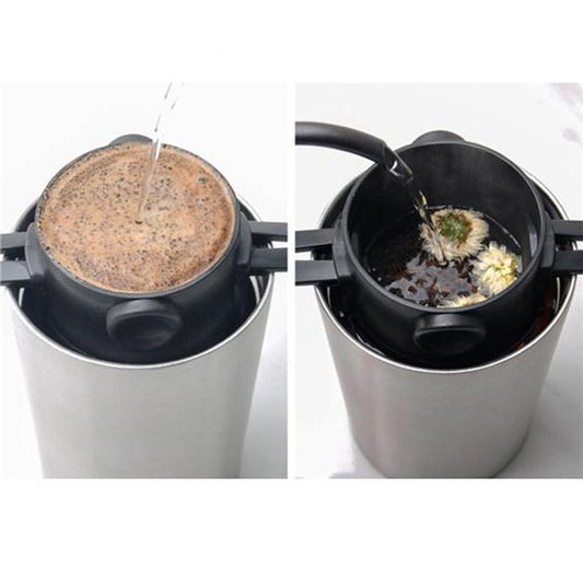 Coffee Filter Portable Stainless Steel Drip Coffee Tea Holder Funnel Baskets Reusable Tea Infuser and Stand Coffee Dripper