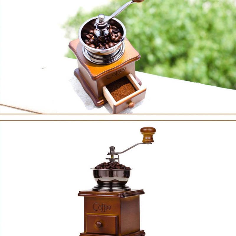 Retro Classic Hand Rocking Wood Sharpened Machine Ceramic Core Coffee Bean Grinder Mill Coffee Machine Mini