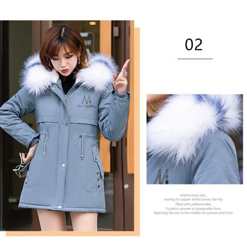 Large Fur Collar Women's Parker Clothing Mid-length Loose Padded Jacket Plus Velvet Plus Size Tight-fitting Thin Cotton Jacket