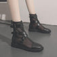 Women's Soft Leather and Mesh Martin Boots Summer Sandals All-match Back Zipper Flat Ankle Boots