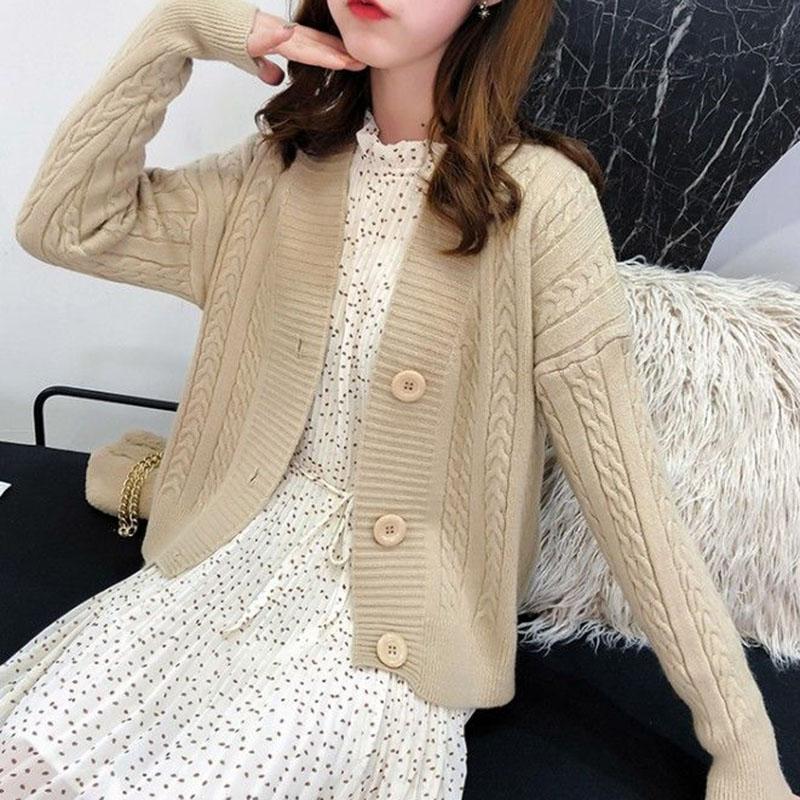 Spring and Autumn Knitted Cardigan Sweater College Style Short Loose Top Fashion Simple Female Jacket