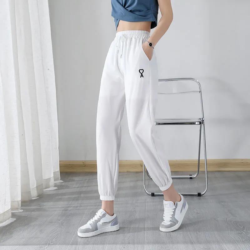 Summer Thin Sports Pants Women Korean Version of High Waist Wide Legs Loose High Thin Nine-point Casual Pants