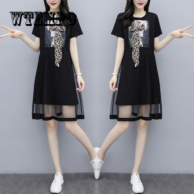 2019 New Spring Summer Round Neck Ruffles Dress Women Fashion Dress Ladies Casual Loose T Shirt