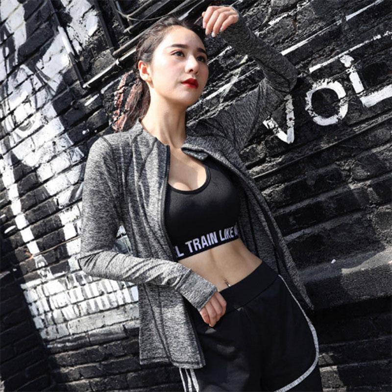 Spring and Autumn Long Sleeve Women's Sports Top Running Training Yoga Fitness Coat Slim Fit Breathable Quick Dry Zipper Hoodie