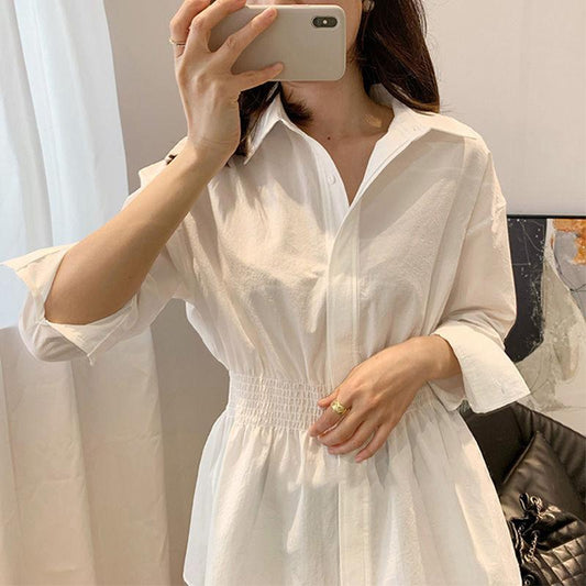 French Style Waist Shirt Women's Fashion Casual White Blouses