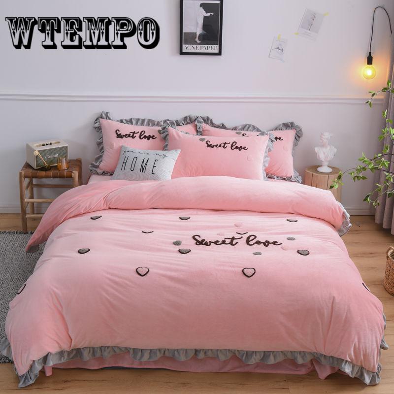 Coral Velvet 4pcs Winter Flannel Thickening Warm Bedclothes Queen King Bedsheets Quilt Cover
