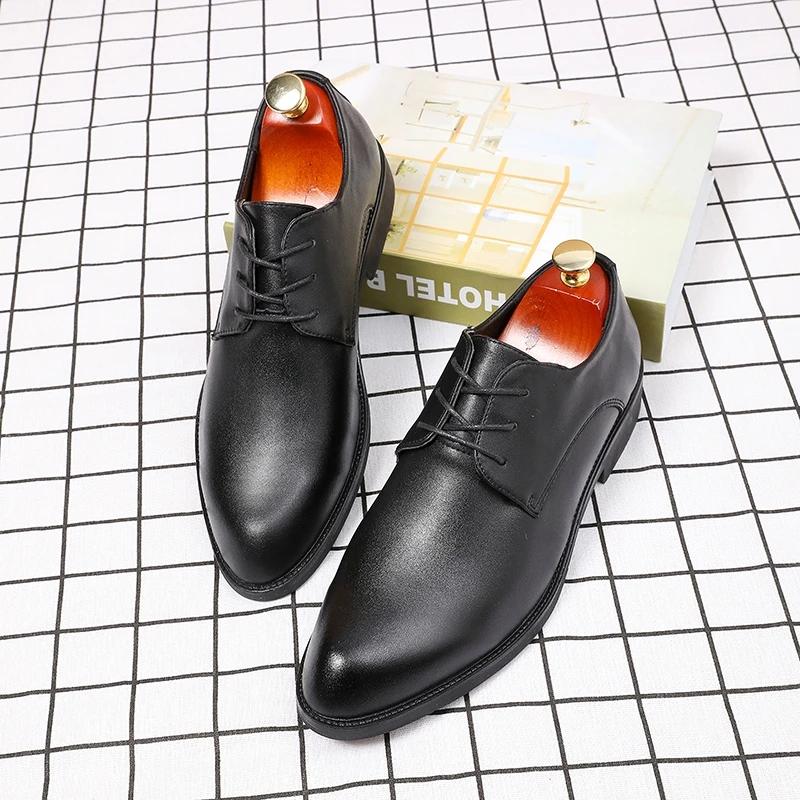 Genuine Leather Men's Business Dress Shoes Casual Leather Shoes Men's Pattern Wedding Shoes Spring and Autumn Husband Shoes Non-slip Dad Shoes
