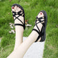 Summer Women's Bohemian Sandals Non-slip Slope Heel Korean Casual Sandals All-match Handmade Beaded Flat Sandals