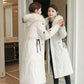 Women's Solid Color Embroidered Down Jacket Mid-length Korean Style Loose Thick Coat Warm Cotton Coat Large Fur Collar Winter Quilted Jacket