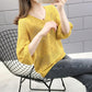 Women's V-neck Hollow Knit Sweater Women's Loose Korean Version of Batwing Sweater Top Women's Short Thin Knit Pullover Sweater
