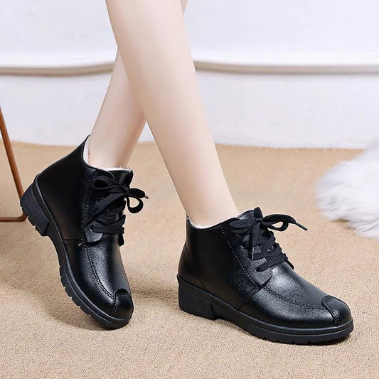 Women's Autumn and Winter Casual Sports Shoes Plus Velvet Warm Soft Bottom Pu Leather Shoes All-match Ladies Flat Cotton Shoes