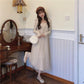 French Dress Korean Style Mid-length Long-sleeved Square Neckline Mesh  Receiving Waist Slim Skirt