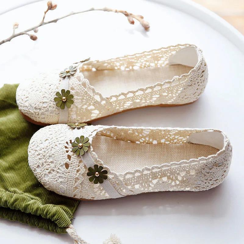 Forest Series Small Flowers Simple Low-top Mesh Shoes All-match College Style Casual Breathable Summer Sandals Literary Women's Shoes