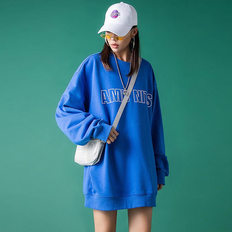 Street Letter Print Round Neck Pullover Sweater Women 2021 Autumn Hip-hop Couple Top