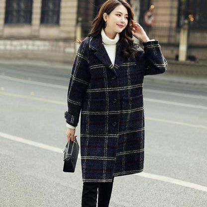 Winter Women Coat 2019 Casual Plaid Wool Coat Female Jacket Fashion Warm Solid overcoat Long Outwear