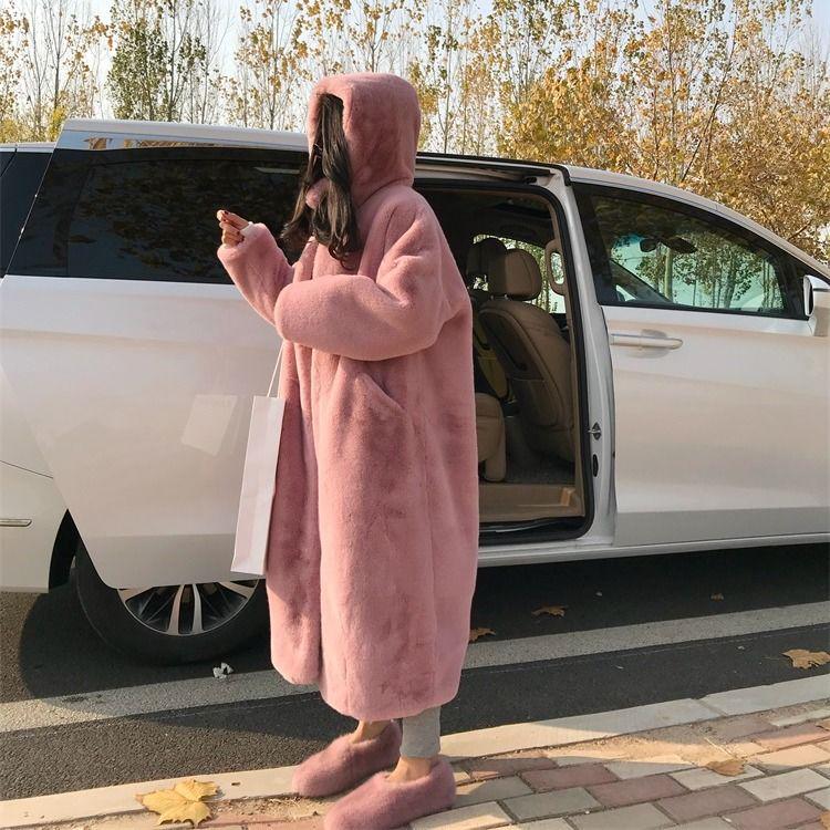 Ladies' Autumn Winter Fashion Warm Fur Coat Casual Long Overcoat Luxury Faux Rabbit Coat