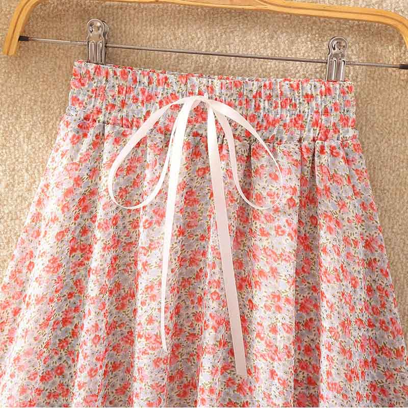 Floral Skirt Women's High Waist Mid-length Summer Fashion Casual Printed Chiffon Skirt