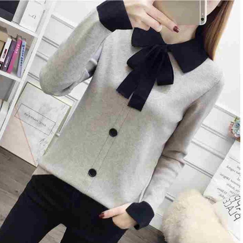 Autumn and Winter Loose Sweater Doll Collar Lace Top Bow Knit Women's Bottoming Shirt