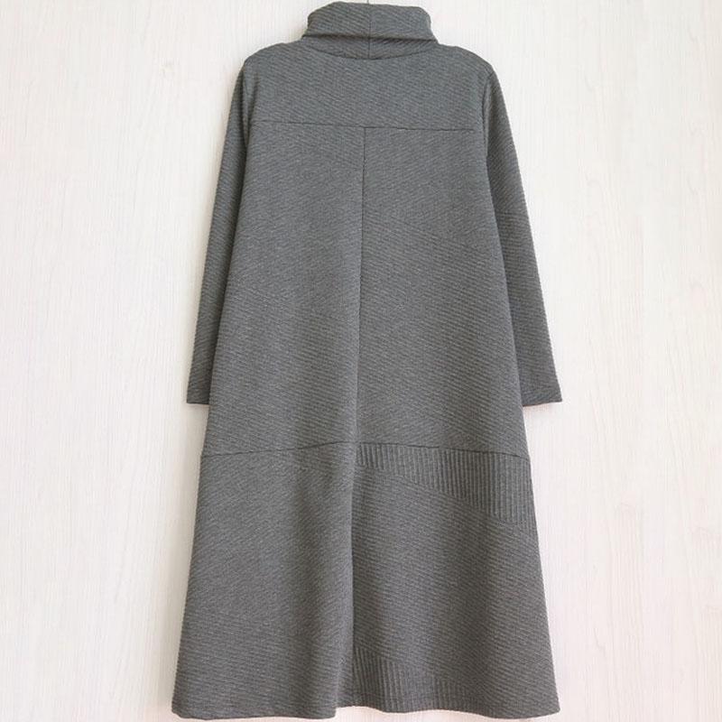 Vintage Turtleneck Sweater Dress Women Autumn Winter Long Bottoming Dress  Loose Asymmetric Knitted Dress Outwear