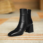 High Heel Boots Thick with Short Boots Chelsea Boots Spring and Autumn Single Boots Black Leather Boots Martin Boots