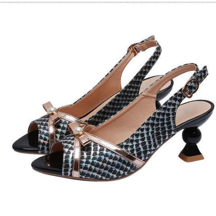 Sandals Women's Mid-heel Summer High-heeled Shoes Hollow One-word Strap All-match Sandals