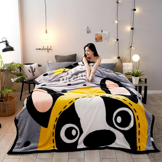 Coral Fleece Double-layer Blanket Autumn and Winter Thickening Warmth Blanket Fleece Blanket Cartoon Quilt