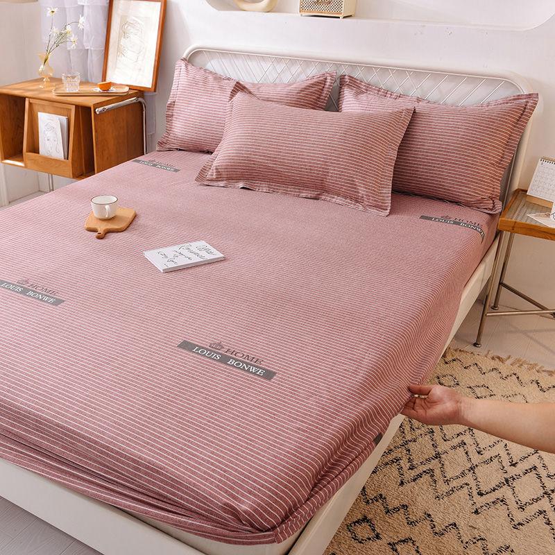 Three-piece Set Cotton Thick Mattress Protector Printed Bedspread Pillowcase Bedding