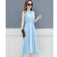 Womens Dress Summer Solid Color Pleated Chiffon Sleeveless Elasticated Belted Party Dress Womens