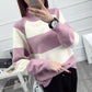 Half Turtleneck Pullover Black and White Striped Sweater Autumn and Winter Loose Short Bottoming Shirt Student Thickening Ladies Blouse
