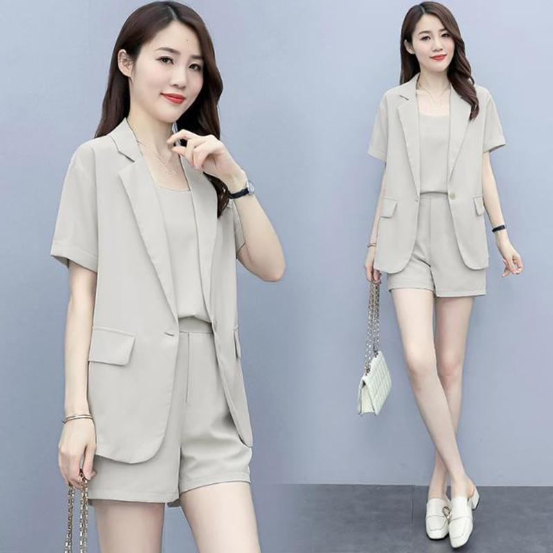Suit Shorts Suit Women's Casual Temperament Three-piece Suit Short-sleeved Suit Jacket Shorts Suit Lining Casual Work Wear