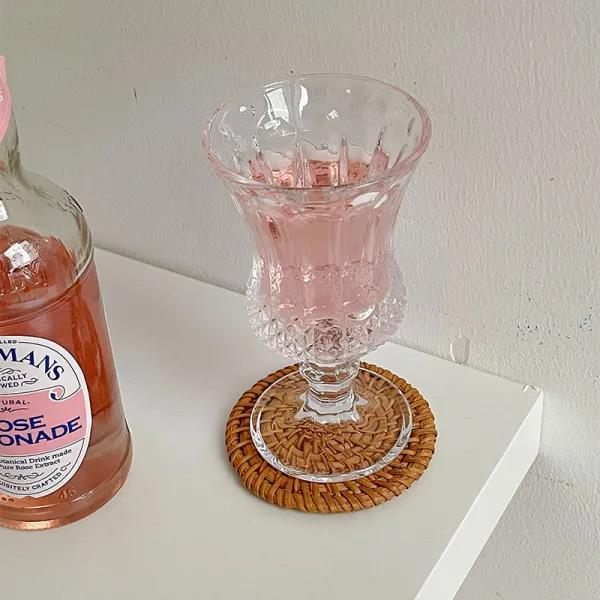 Ins Retro Embossed Goblet Transparent Glass Red Wine Champagne Glass High-value Cold Drink Glass