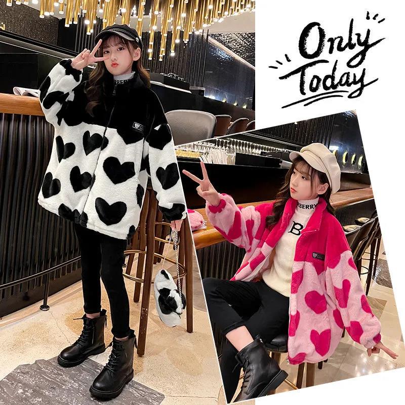 Girls Lamb Puffer Jacket Warm and Thick Autumn and Winter Clothes Windproof Stand Collar Top