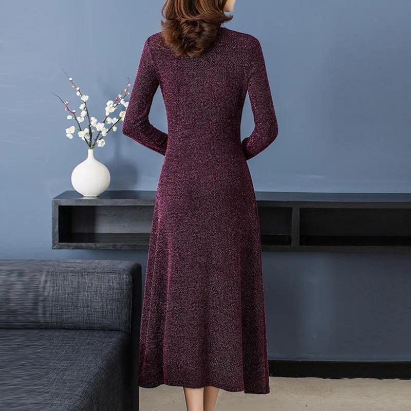 Dress Temperament High-end Fake Two-piece Slim Waist and Thin Spring Long-sleeved Slit Long Dress Women's Clothing