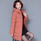Winter Down Jacket Fashion Solid Color Hooded Parka Coat Thick and Warm Mid-length Down Cotton Jacket for Women