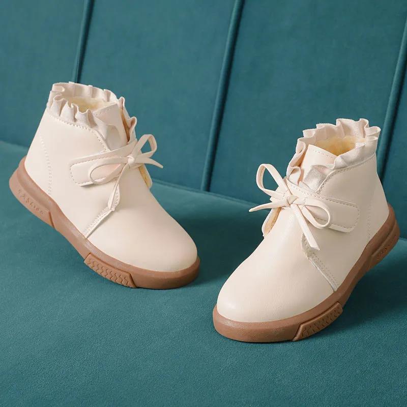 Girls Martin Boots Autumn Winter Girls' Boots Low-top Ankle Boots and Velvet Cotton Shoes To Keep Warm