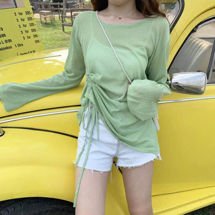 Fall Women's Hollow out Bandage Round O-neck Autumn Long Sleeve Casual Loose T-shirt Blouse Pure color Leisure Tee