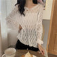 V-neck Knitted Sweater Hollow Loose Long-sleeved Thin Sunscreen Top Women's Blouse Tops Summer