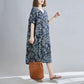 WTEMPO Plus Size Women Dress Summer V-neck Solid Color Long Dress Casual Mid-calf Length Print Dress