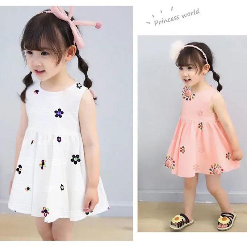 Girls Dress Summer Simple Print Children's Skirt Little Girl Princess Dress Round Neck Sleeveless A-line Skirt Thin Dress