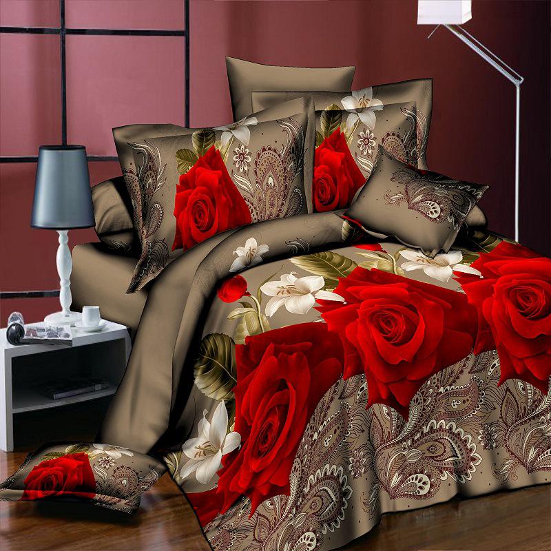 WTEMPO Brand 3D Red Rose Bedding Set Comforter Bedclothes Comforter Bedding Sets Size Queen
