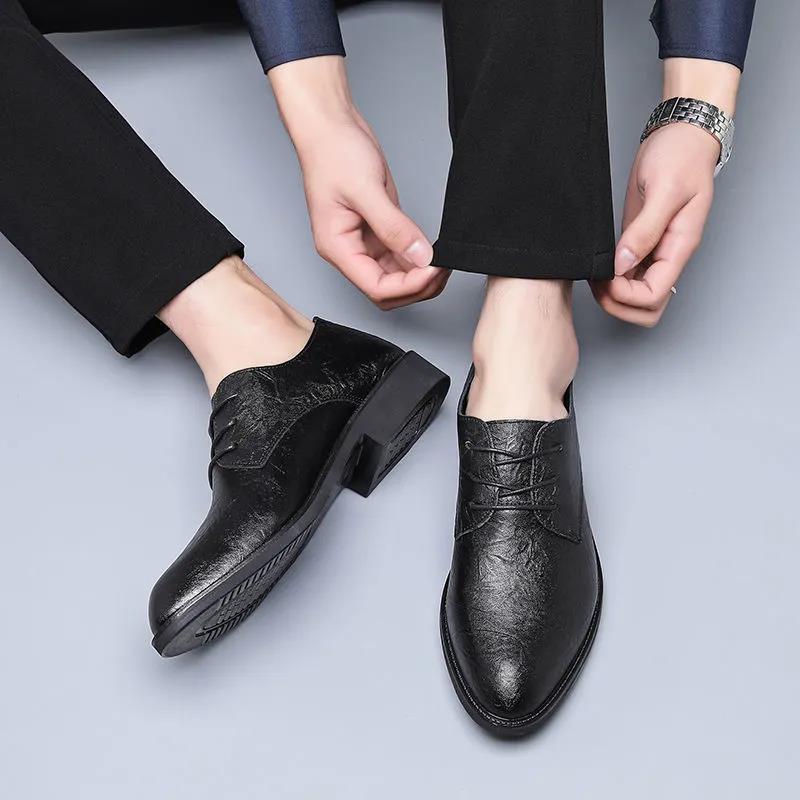 Men's Personality Printed Black Business Dress Shoes Men's Shoes Vintage Design Men's Casual Leather Shoes