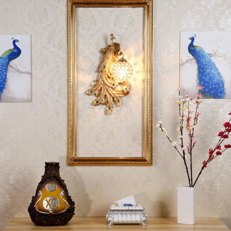 Retro peacock crystal LED wall lamp living room background bedroom bedside peacock phoenix wall lamp