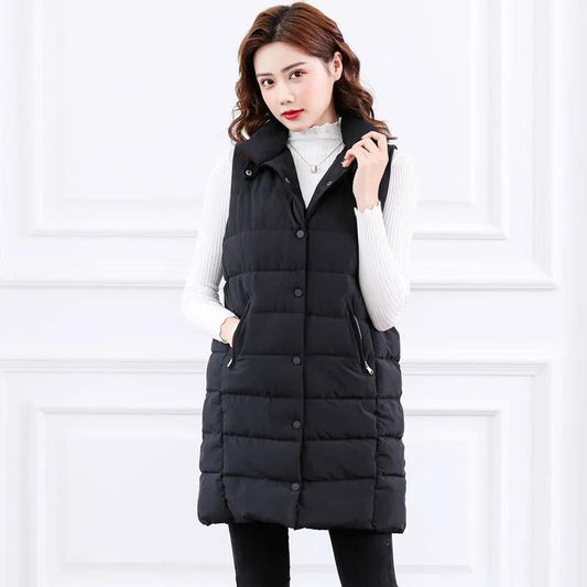 Women's Mid-length Down Cotton Vest Stand-collar Cotton Jacket Student Vest Vest Trend