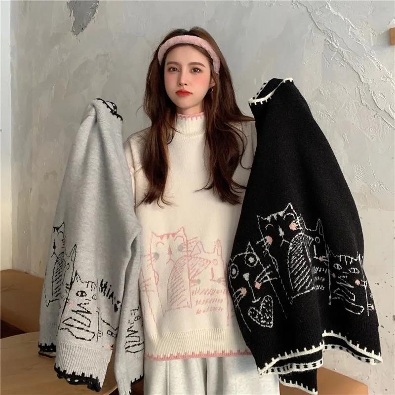 Gentle Knitted Sweater Top Autumn and Winter Korean Version Stand Collar Loose Outer Wear Sweater Women's Clothing