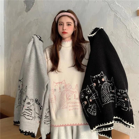 Gentle Knitted Sweater Top Autumn and Winter Korean Version Stand Collar Loose Outer Wear Sweater Women's Clothing