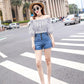 Korean Version of Denim Shorts Women Summer Plus Size Fat Girls Loose High Waist Wide Leg A- Pants Hip Pants